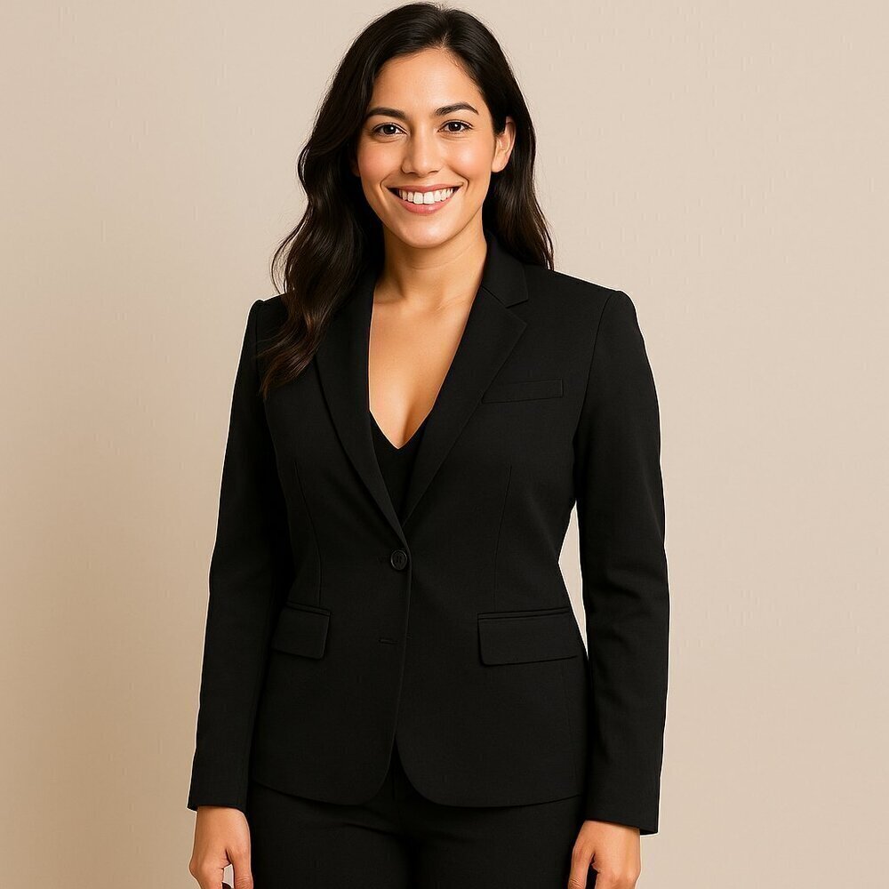New York & Company Women’s Black One-Button  Faux Pockets Blazer Jacket Size 4